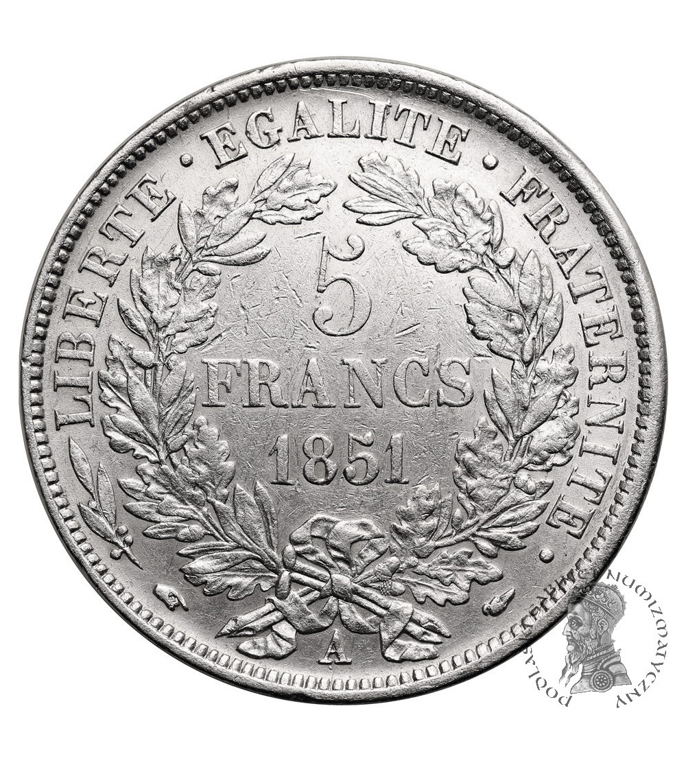 Francja, Druga Republika (1848-1852). 5 franków 1851 A, Paryż, Ceres