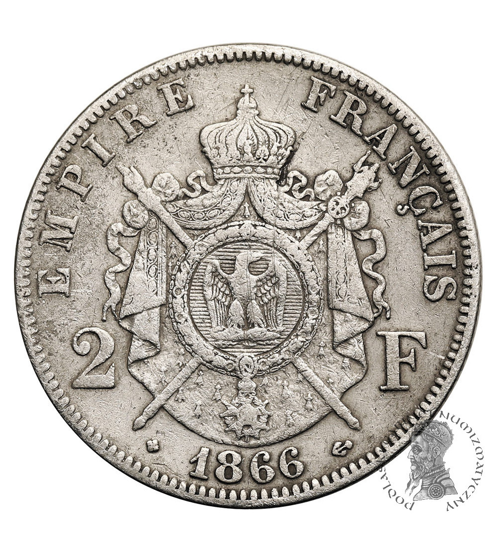 France, Napoleon III (1852-1870). 2 Francs 1866 BB, Strasburg