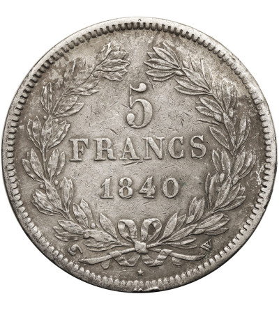 France, Louis-Philippe (1830-1848). 5 Francs 1840 W, Lille