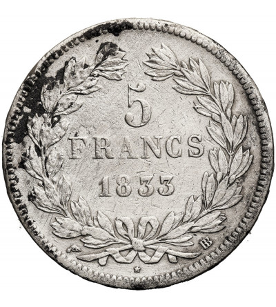 France, Louis-Philippe (1830-1848). 5 Francs 1833 BB, Strasbourg