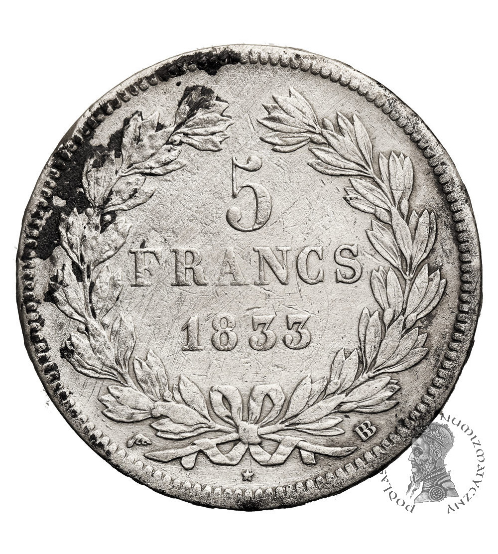 Francja, Louis-Philippe (1830-1848). 5 franków 1833 BB, Strasburg