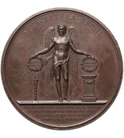 Francja, Ludwik XVIII. Medal 1816 upamiętniający ślub Karola Ferdynanda de Bourbon z Marią Karoliną de Bourbon