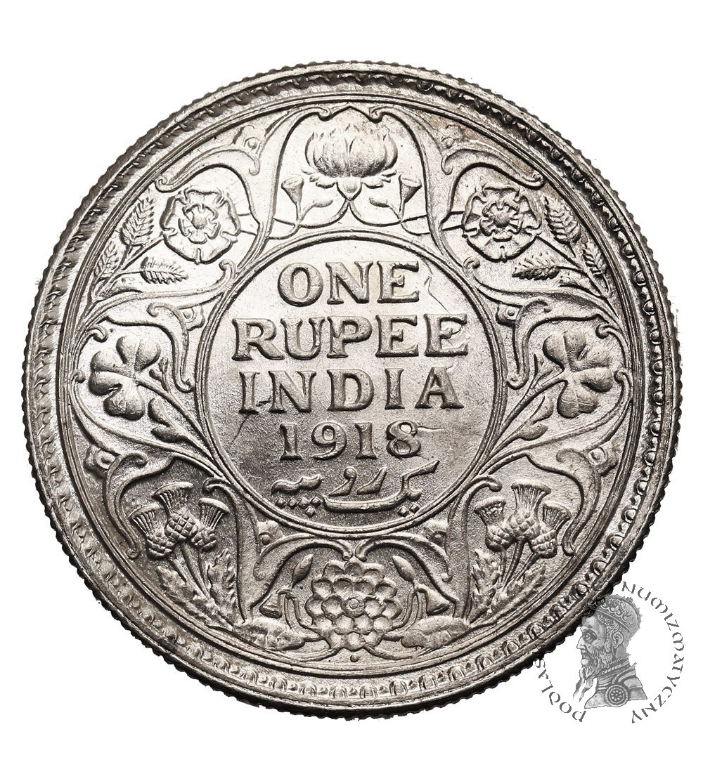 Indie Brytyjskie, Jerzy V (1910-1936). 1 rupia 1918 (b), Mumbaj / Bombaj