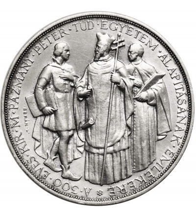 Hungary. 2 Pengo 1935 BP, 300th Anniversary of Pazmany University in Budapest, Miklós Horthy