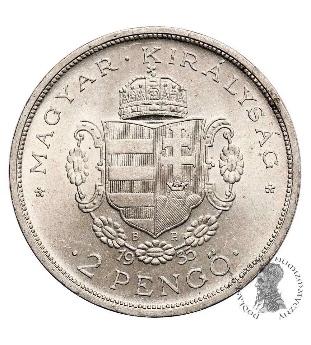 Węgry. 2 pengo 1935 BP., 200 rocznica śmierci Rakocziego, Miklós Horthy