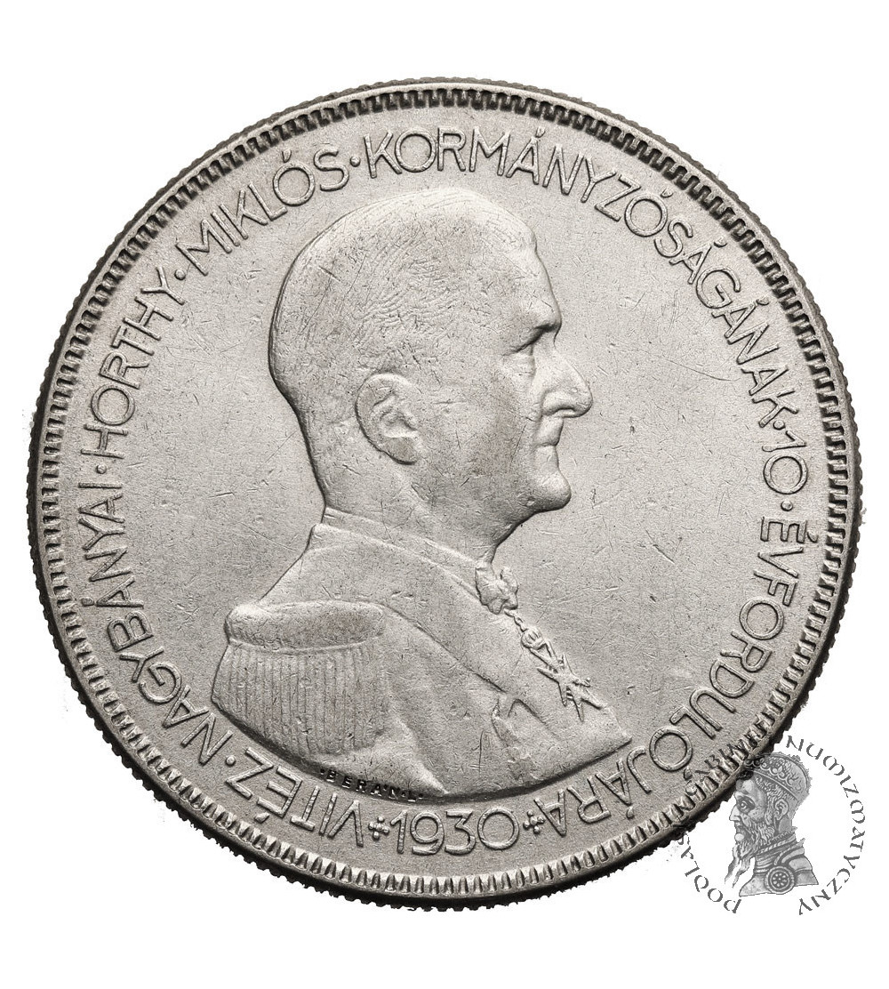 Węgry. 5 pengo 1930 BP., 10 rocznica regencji admirała Horthy'ego, Miklós Horthy