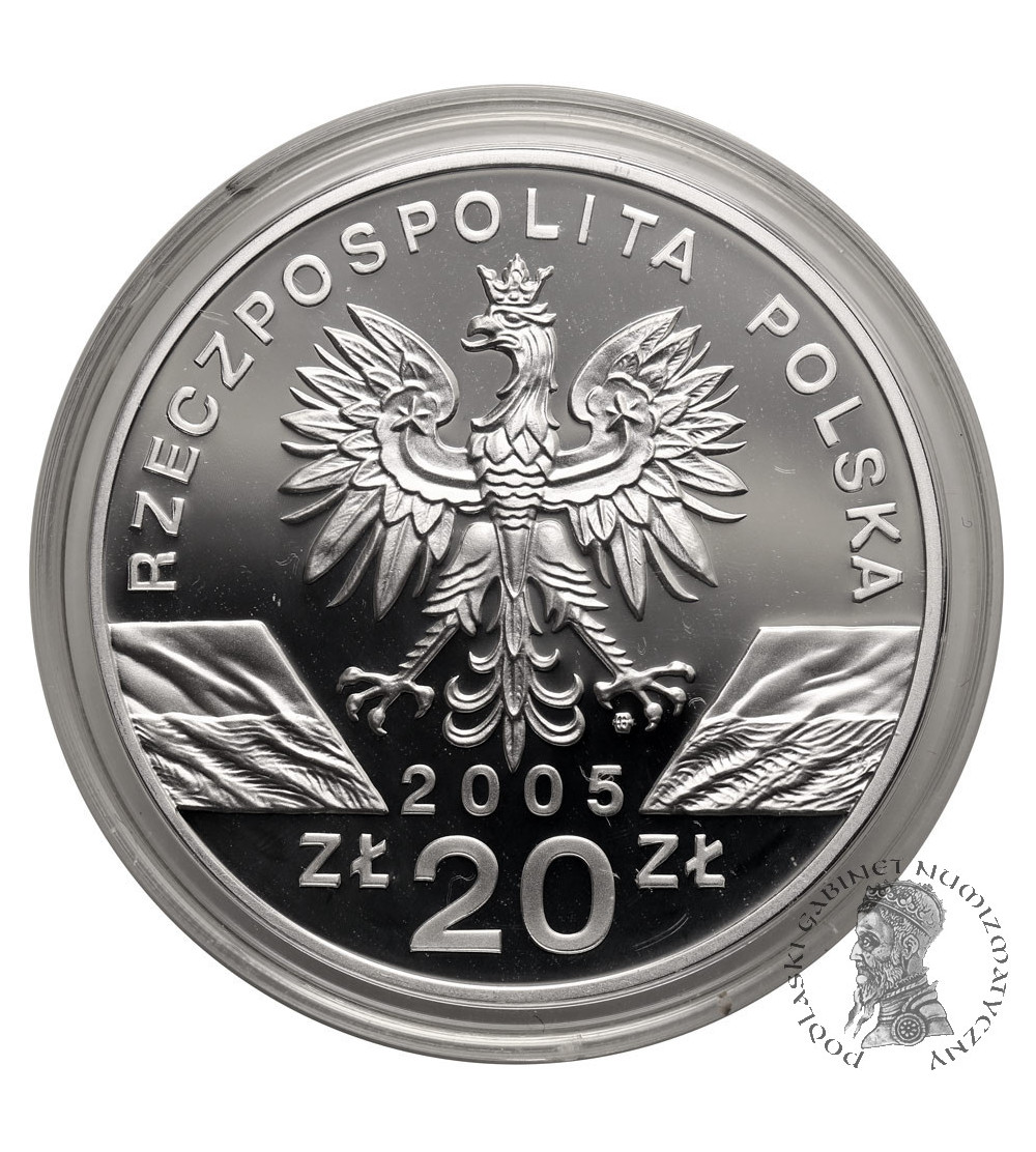 Poland. 20 Zlotych 2005, Eurasian eagle owl (Bubo bubo) - Proof