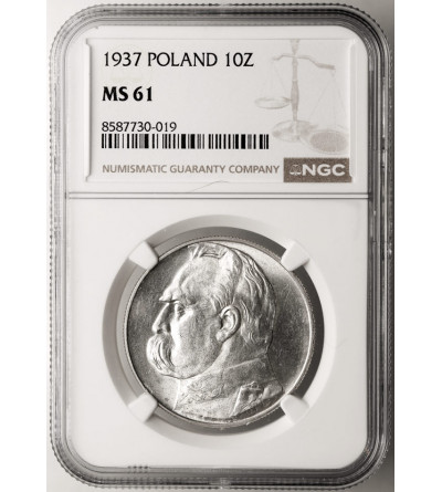 Poland. 10 Zlotych 1937, Warsaw mint, Jozef Pilsudski - NGC MS 61
