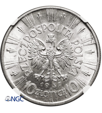 Poland. 10 Zlotych 1937, Warsaw mint, Jozef Pilsudski - NGC MS 61