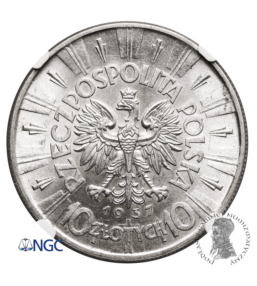 Poland. 10 Zlotych 1937, Warsaw mint, Jozef Pilsudski - NGC MS 61