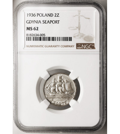 Poland. 2 Zlote 1936, Warsaw Mint, Sailing Ship - NGC MS 62
