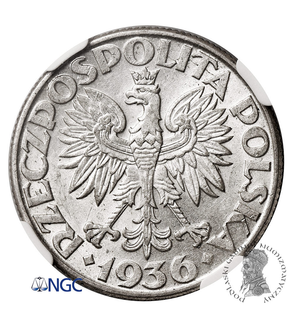 Poland. 2 Zlote 1936, Warsaw Mint, Sailing Ship - NGC MS 62