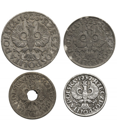 Polska, niemiecka okupacja. Zestaw 1, 5, 10, 20 groszy 1923-1939 - cynk