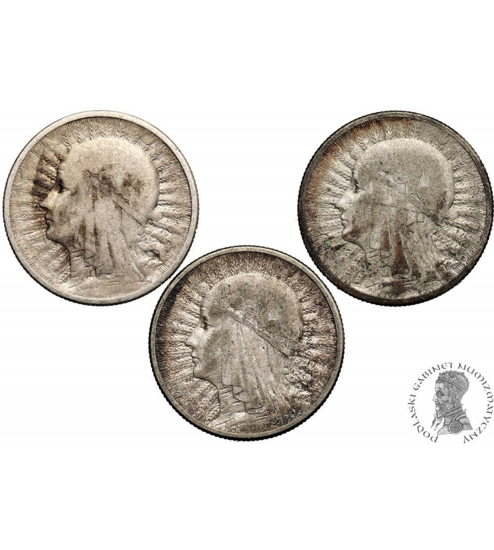 Poland. Set 2 Zlote 1932, 1933, 1934, Warsaw, woman`s head