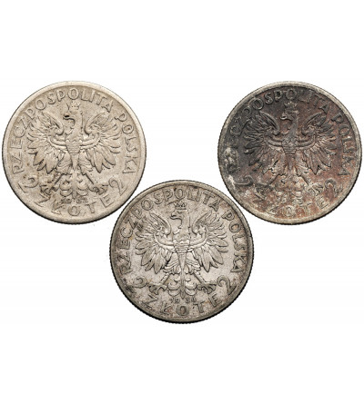 Polska. Zestaw, 2 złote 1932, 1933,1934, Warszawa, głowa kobiety