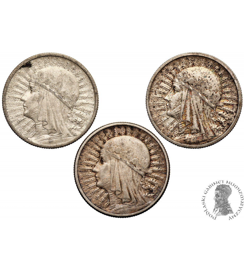 Polska. Zestaw, 2 złote 1932, 1933,1934, Warszawa, głowa kobiety