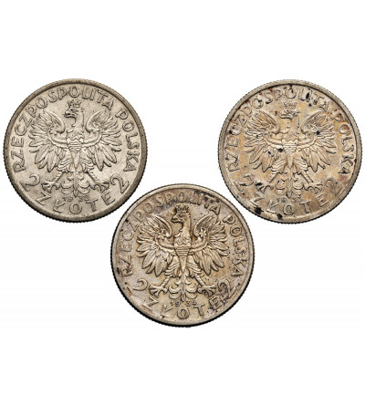 Poland. Set 2 Zlote, 1932, 1933, 1934, Warsaw, woman's head