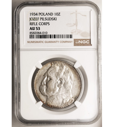 copy of Polska. 10 złotych 1934, Józef Piłsudski - orzeł strzelecki - NGC AU 53