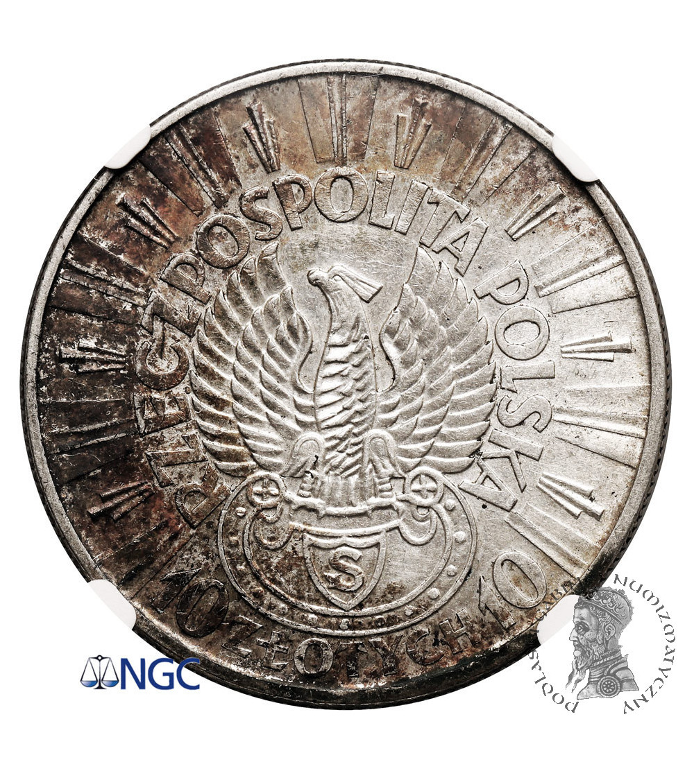 Polska. 10 złotych 1934, Józef Piłsudski - orzeł strzelecki - NGC AU 53