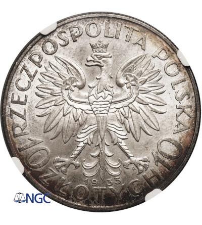 Poland. 10 Zlotych 1933, Warsaw Mint, woman's head - NGC MS 62
