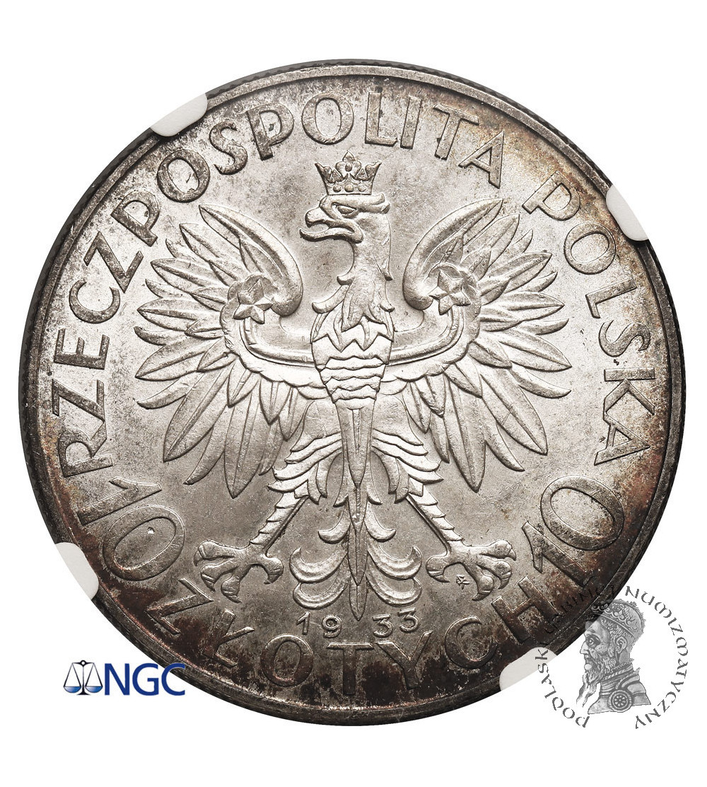 Polska. 10 złotych 1933, Warszawa, głowa kobiety - NGC MS 62