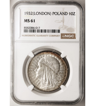 Poland 10 Zlotych 1932, London - without mint mark, woman's head - NGC MS 61