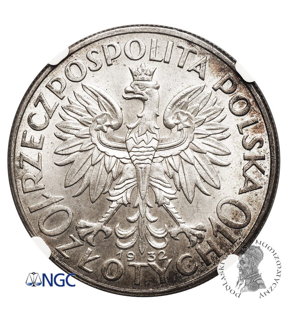 Polska. 10 złotych 1932, Londyn - bez znaku mennicy, głowa kobiety - NGC MS 61