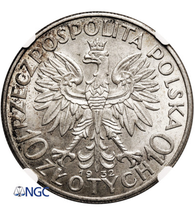Poland 10 Zlotych 1932, London - without mint mark, woman's head - NGC AU 58