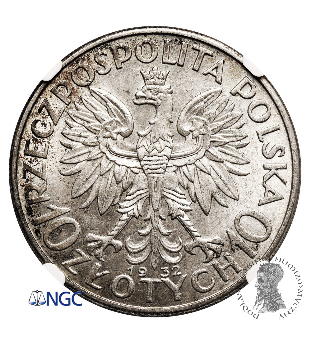 Poland 10 Zlotych 1932, London - without mint mark, woman's head - NGC AU 58