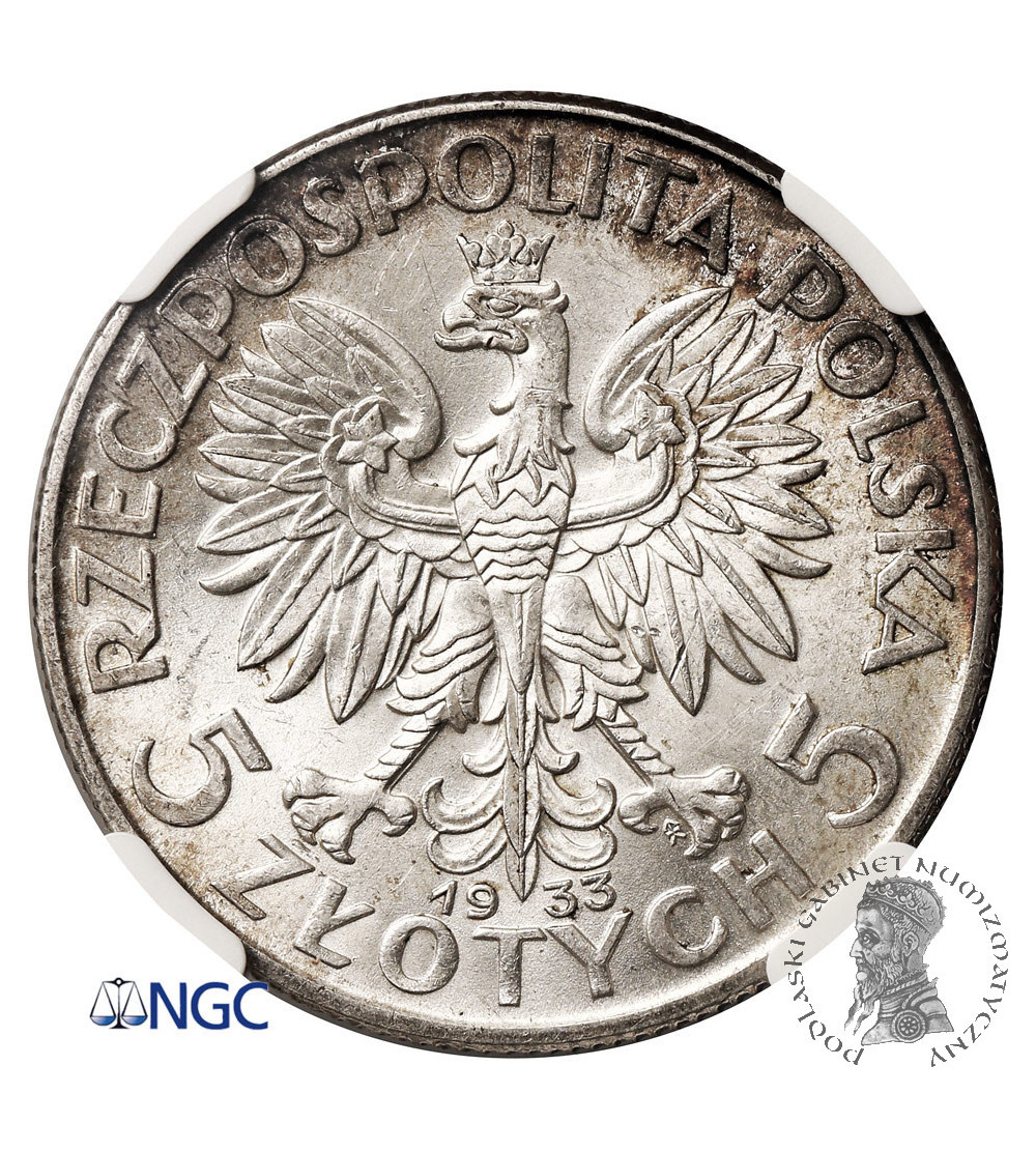 Polska. 5 złotych 1933, Warszawa - głowa kobiety - NGC MS 61