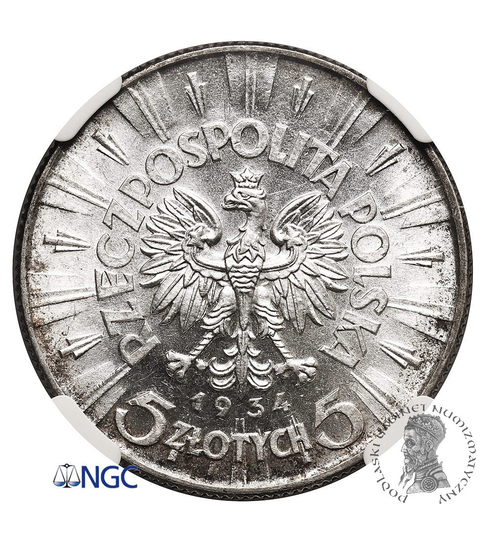 Poland. 5 Zlotych 1934, Warsaw Mint, Jozef Pilsudski - NGC MS 61