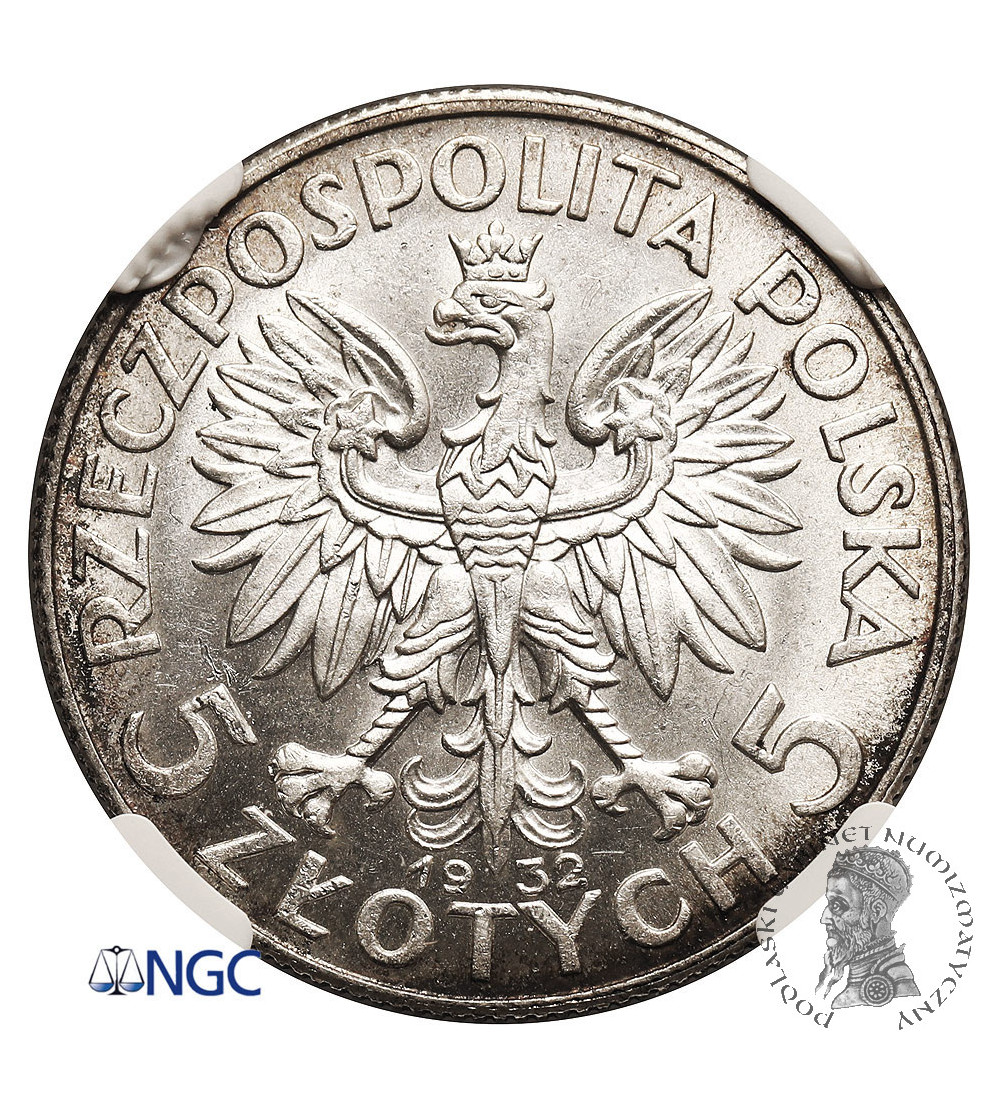 Poland. 5 Zlotych 1932, no mint mark, London Mint - NGC MS 62