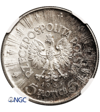 Polska. 5 złotych 1935, Warszawa, Józef Piłsudski - NGC MS 62