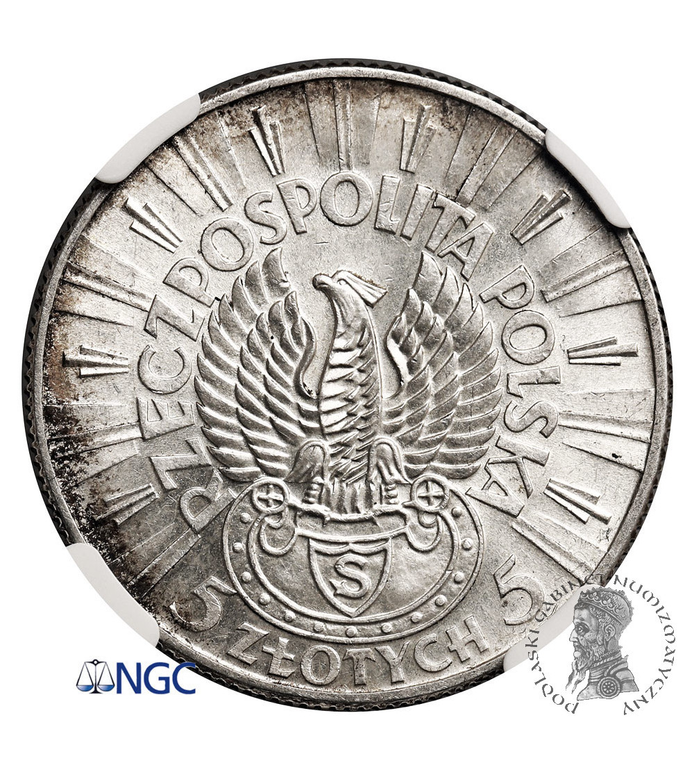 Polska. 5 złotych 1934,  Józef Piłsudski - orzeł strzelecki - NGC AU Details