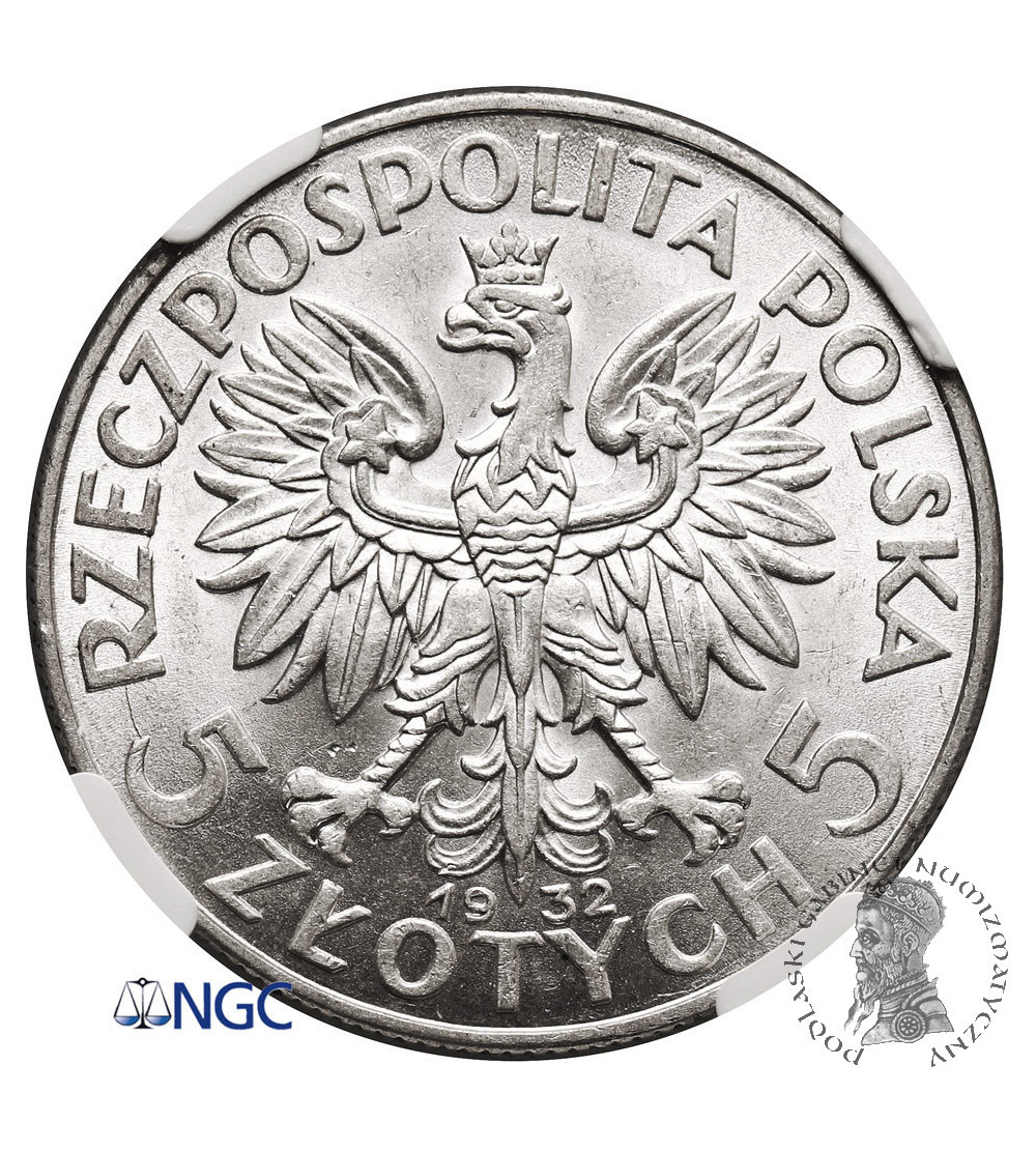 Poland. 5 Zlotych 1932, no mint mark, London Mint - NGC AU 58