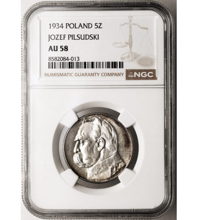 Polska. 5 złotych 1934, Warszawa, Józef Piłsudski - NGC AU 58