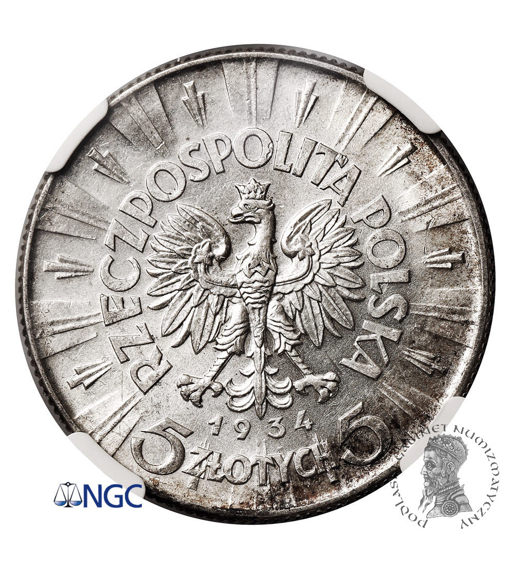 Poland. 5 Zlotych 1934, Warsaw Mint, Jozef Pilsudski - NGC AU 58