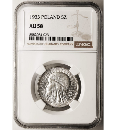 Polska. 5 złotych 1933, Warszawa - głowa kobiety - NGC AU 58