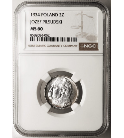Poland. 2 Zlote 1934, Warsaw Mint, Jozef Pilsudski - NGC MS 60