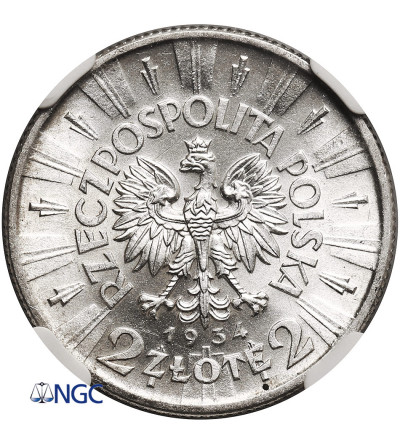 Poland. 2 Zlote 1934, Warsaw Mint, Jozef Pilsudski - NGC MS 60