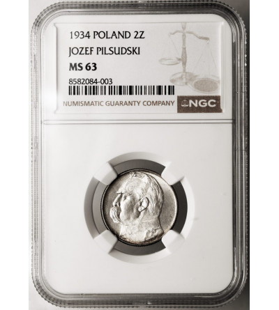 Poland. 2 Zlote 1934, Warsaw Mint, Jozef Pilsudski - NGC MS 63