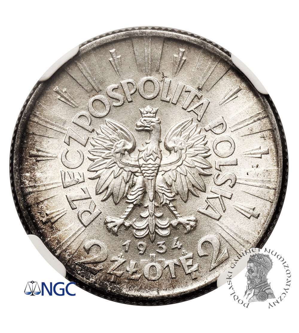 Poland. 2 Zlote 1934, Warsaw Mint, Jozef Pilsudski - NGC MS 63