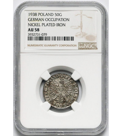 Polska, niemiecka okupacja. 50 groszy 1938, Warszawa, dla Generalnej Guberni - NGC AU 58