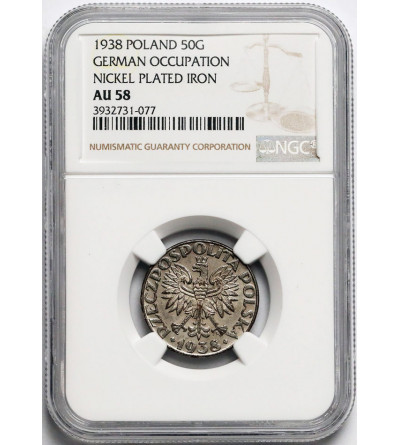 Polska, niemiecka okupacja. 50 groszy 1938, Warszawa, dla Generalnej Guberni - NGC AU 58