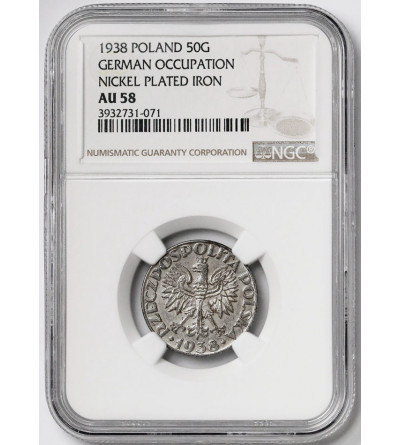 Polska, niemiecka okupacja. 50 groszy 1938, Warszawa, dla Generalnej Guberni - NGC AU 58