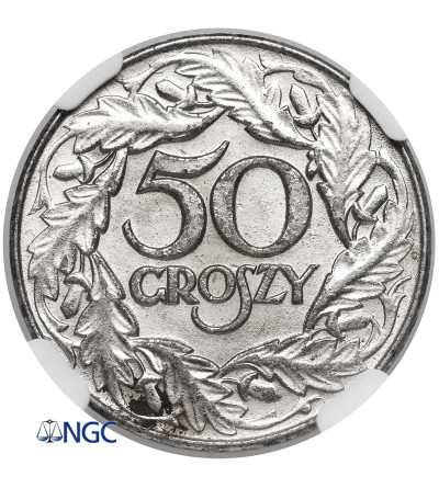 Poland, german occupation (WWII). 50 Groszy 1938, Warsaw Mint - NGC AU 58