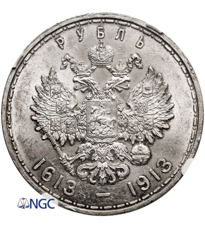 Rosja, Mikołaj II. Rubel 1913, St. Petersburg, 300 lat dynastii Romanowych (głęboki stempel) - NGC MS 62