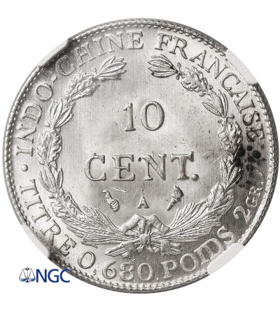 Indochiny Francuskie. 10 centów 1923 A, Paryż - NGC MS 64