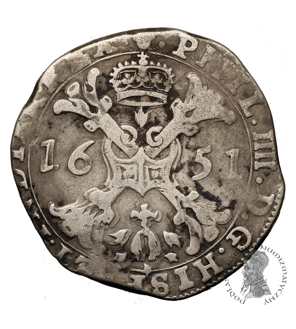 Niderlandy Hiszpańskie, Brabant (Belgia). Filip IV, 1621-1665. 1/2 Patagona 1651, Bruksela