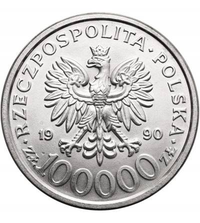 Poland. 100000 Zlotys 1990, Solidarity, var. B, without the letter L - (1 Ounce pure Silver)